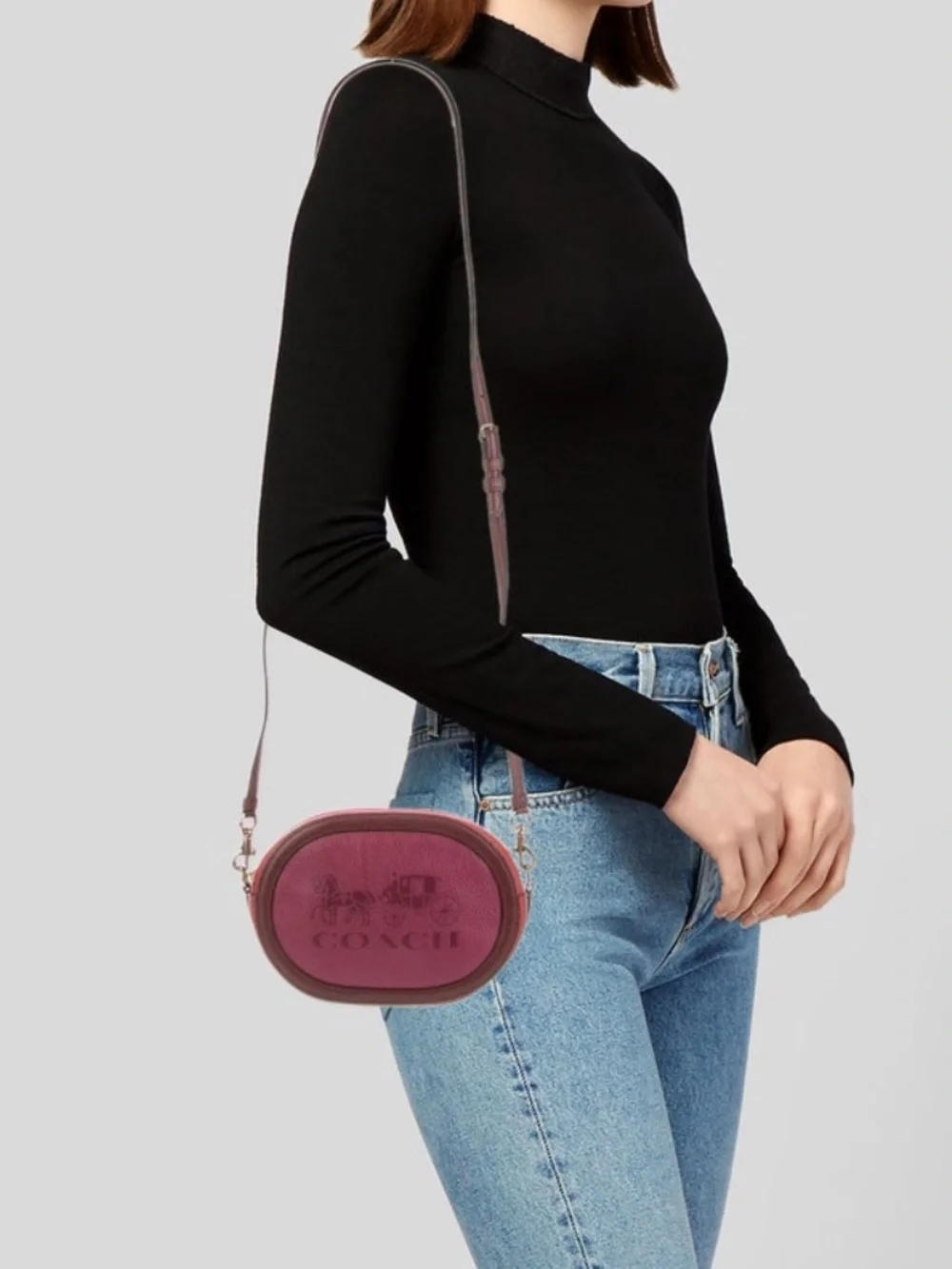 Coach Two-Tone Pink and Red Leather Oval Crossbody